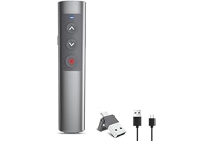 OMYPOTT Rechargeable Presentation Clicker, 2 in 1 USB-A USB-C Metal Wireless Remote Powerpoint Slide Clicker with Volume Control for PPT/Mac/Laptop/Computer, Google Slide Advancer
