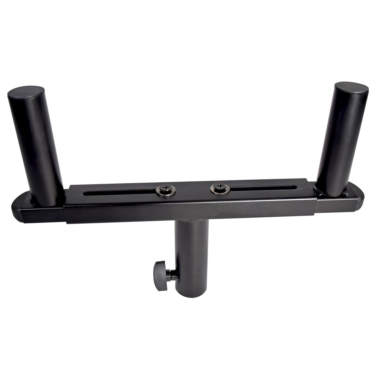 QTX | Adjustable 35mm T-Bar Double Speaker Stand Adapter with 490mm Max Spread and 20kg Load Capacity Per Mount - Durable Steel Construction, Black Finish