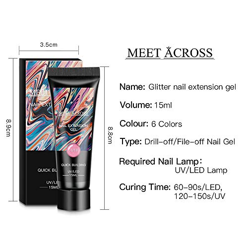 MEET ACROSS Nail Extension Gel 15ML 6 Colors Quick Builder Poly Nail Extension Gel Kit
