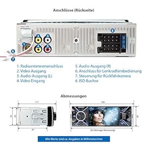 XOMAX XM-V417 Autoradio con Schermo da 4.1 " / 10 cm I Bluetooth | USB, SD, AUX | RDS | Collegamenti per telecamera per la visione posteriore e telecomando al volante I 7 Colori | 1 DIN - immagine 4