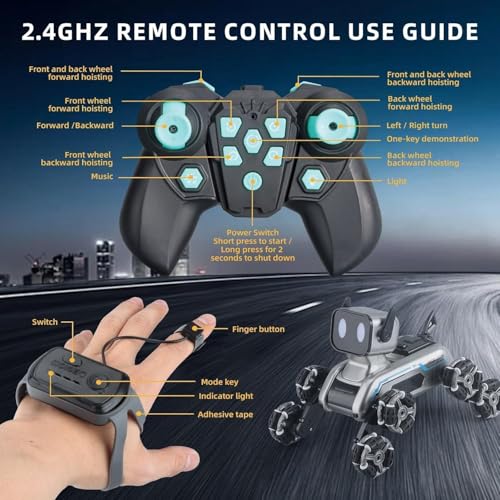 Beauenty Remote Control Robot Dog Toys, Rechargeable Stunt RC Car with Music, Spray, Climbing, Multiple Postures, LED Eyes，Birthday、Christmas、New Year Gifts for Kids 6-12