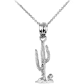 Good Luck Charms 925 Sterling Silver Cactus Charm Pendant Necklace