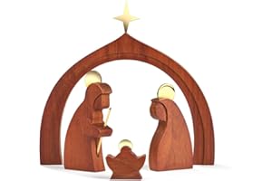 NAMBE Nambé Nativity Collection Holy Family Set - Rich Acacia Wood & Gold Accents, Celebrate Christmas Traditions with Designer Figurines, Religious Décor Crèche - 4-Piece Seasonal Display