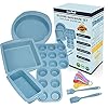 Aschef-5-Pieces-Silicone-Nonstick-Baking-Pan-Bakeware-Mold-Tray-Tools-Set-BPA-Free-Food-Grade-for-Muffin-Bread-Loaf-Cake-Pan-Sheet-Set-Blue Economical 7in1 Nonstick Silicone Baking Cake Pan Tin Tray Sheet Mould Set for Oven, BPA Free Heat Resistant Bakeware…