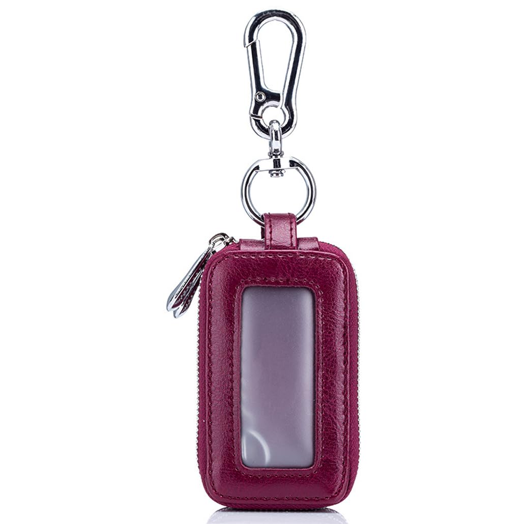 iSuperb Leather Key case Keychain Wallet Holder Double Layer with Zipper for Men Women 9.5x3.5x5cm (Purple)