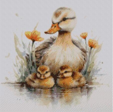 Duck and Ducklimgs Cross Stitch Kits, 14ct Cotton, 150x150 Stitch Counted Cotton Country Life Cross Stitch Kits