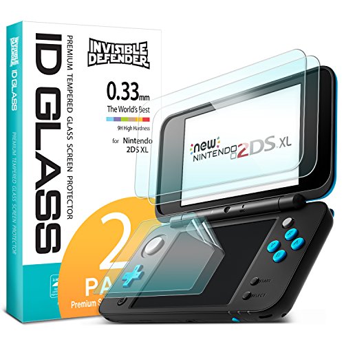 New Nintendo 2DS XL Screen Protector, Invisible Defender [4 PCS/2 Top Glass, 2 Bottom PET] High Definition (HD) Quality Clear Shield Scratch Resistant Anti-Fingerprint Protective Screen Film Accessory