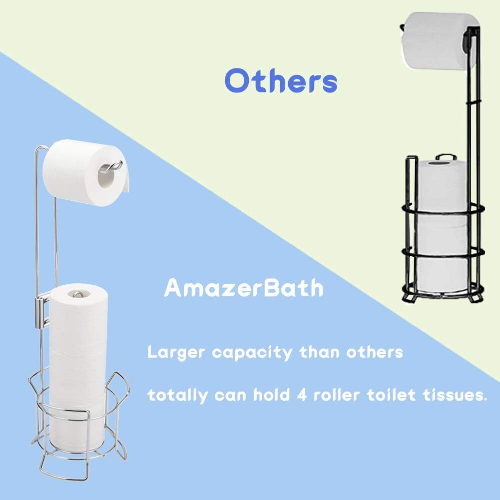 AmazerBath Toilet Paper Holder Stand, Bathroom Toilet Paper Dispenser Storage for 3 Rolls of Toilet Tissue, Free Standing Toilet Paper Holder for Storage Organizing: Home & Kitchen