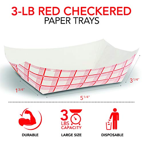 Paper Food Boats (250 Pack) Disposable Red and White Checkered Paper Food Trays 3 Lb Eco