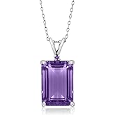 Gem Stone King 7.12 Cttw Purple Amethyst Pendant Necklace For Women In 925 Sterling Silver | Gemstone February Birthstone | Emerald Cut 14X10MM | With 18 Inch Silver Chain