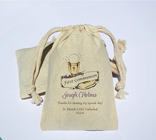 Personalized Cotton Muslin First Communion Party Favor Bag - First Communion Birthday Favor Gift Bag - personalized First Communion favor