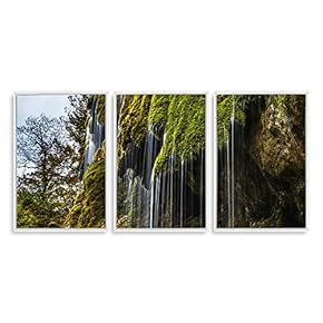 3 Piece Framed Canvas Wall Art for Living Room, Bedroom Waterfall in Deep Forest of Croatia Canvas Prints for Modern Home Decoration Ready to Hang - 16"x24"x3 Panels