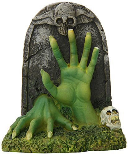 Penn Plax Zombie Hands and Tombstone Aquarium Ornament, 3.8 by 2.4 by 4.3-Inch