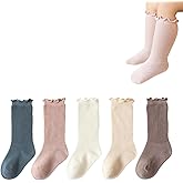 WATOCHE Baby Toddler Girls Ruffle Socks Newborn Infant Girl's Knee High Solid Cotton Long Socks
