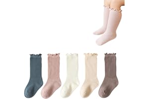 WATOCHE Baby Toddler Girls Ruffle Socks Newborn Infant Girl's Knee High Solid Cotton Long Socks