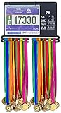 Medal Holder for Runners - Medal Display Rack with Holders for Race Bib & Award Ribbon - Running Medal Hanger with Chalk Notes Area & 20 Bib Sleeves for Marathon Runners