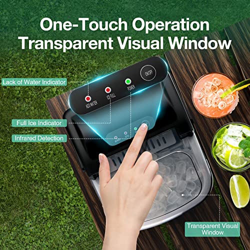 Countertop Ice Maker, Ice Maker Machine 6 Mins 9 Bullet Ice, 26.5lbs/24Hrs, Portable Ice Maker Machine with Self-Cleaning, Ice Bags, Ice Scoop, and Basket, Ice Maker for Home/Kitchen/Office/Party