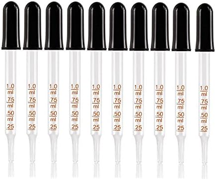 10PCS 1ML High luster selected glass Straight-Tip Calibrated Essential Oils Eye Glass Dropper Pipette with Black Suction Bulb for Medicine Art Liquid Plant Nutrients