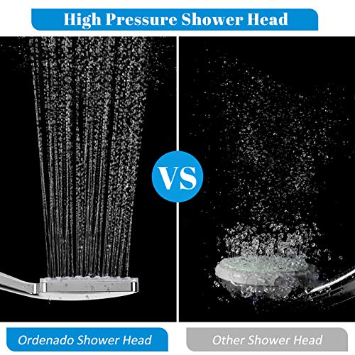 High Pressure Shower Head with Handheld, 6-Setting Square Shower Head, Detachable Shower Head with Adjustable Holder and Stainless hose, Powerful Spray Handheld Shower Heads, 2 Bonus Shower Hooks