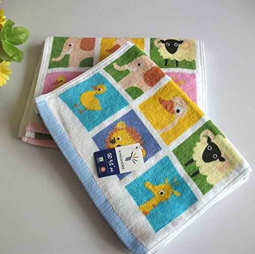 Hiibaby T1168 Lovely Cartoon Animals Pattern Baby Kid Bathroom Hand Face Towels 52cm26cm Rectangular Cloth Rectangular Cloth 100% Cotton Soft Touch First Class Product (Blue)