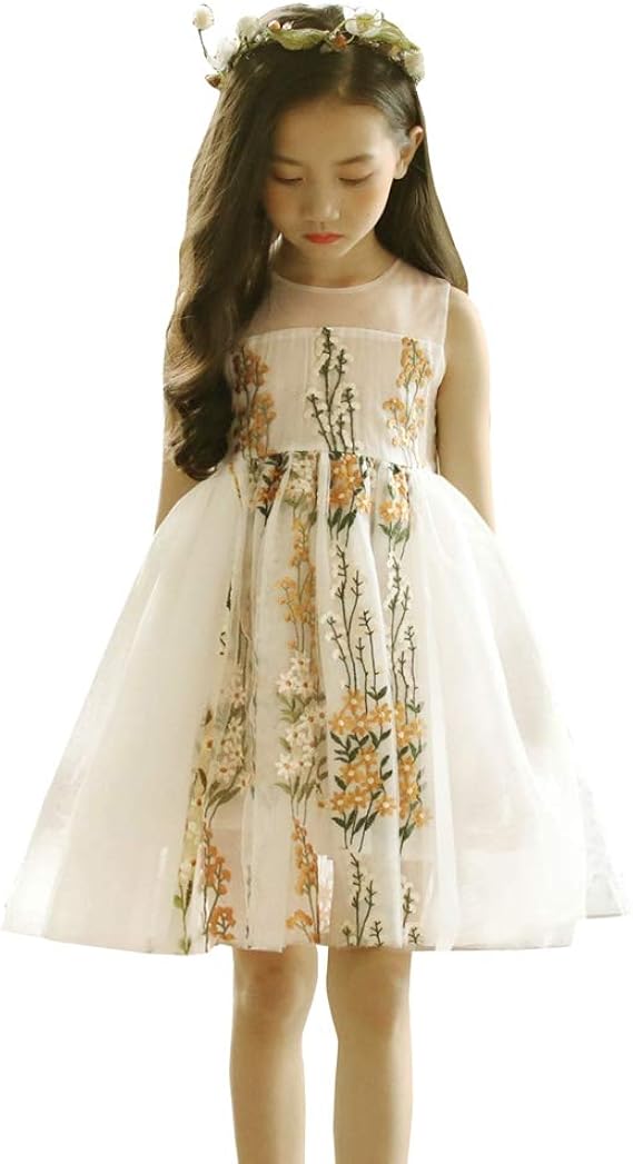 Amazon 今春花信 ワンピース 女の子 フレア レース 花柄 夏 ガールズ スカート ドレス 子供服 ジュニア お嬢様 かわいい プリンセス風 通園 通学 発表会 上品 ワンピース チュニック 通販