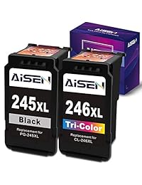 AISEN Remanufactured Canon Ink Cartridges 245 and 246 Replacement for Canon PG-245XL CL-246XL PG-243 CL-244 Used in MX492 MX490 TS3120 TS302 TS202 TR4520 MG2920 MG2520 MG2522 (1 Black 1 Tri-Color)