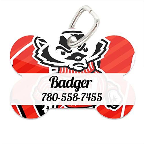 NCAA Wisconsin Badgers Custom Pet ID Tag with Personalized Name &amp; Phone Number for Dogs &amp; Cats