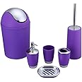 Funwill Bathroom Accessories Set 6 Pieces Plastic Bathroom Accessories Toothbrush Holder, Rinse Cup, Soap Dish, Hand Sanitizer Bottle, Waste Bin, Toilet Brush with Holder(6 colors) (Purple)