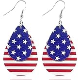 BOFILL American Flag Earrings for Women 4th of July Patriotic Independence Memorial Veterans Day Leather Teardrop Cute Dangle Lightweight Fun Holiday Gifts