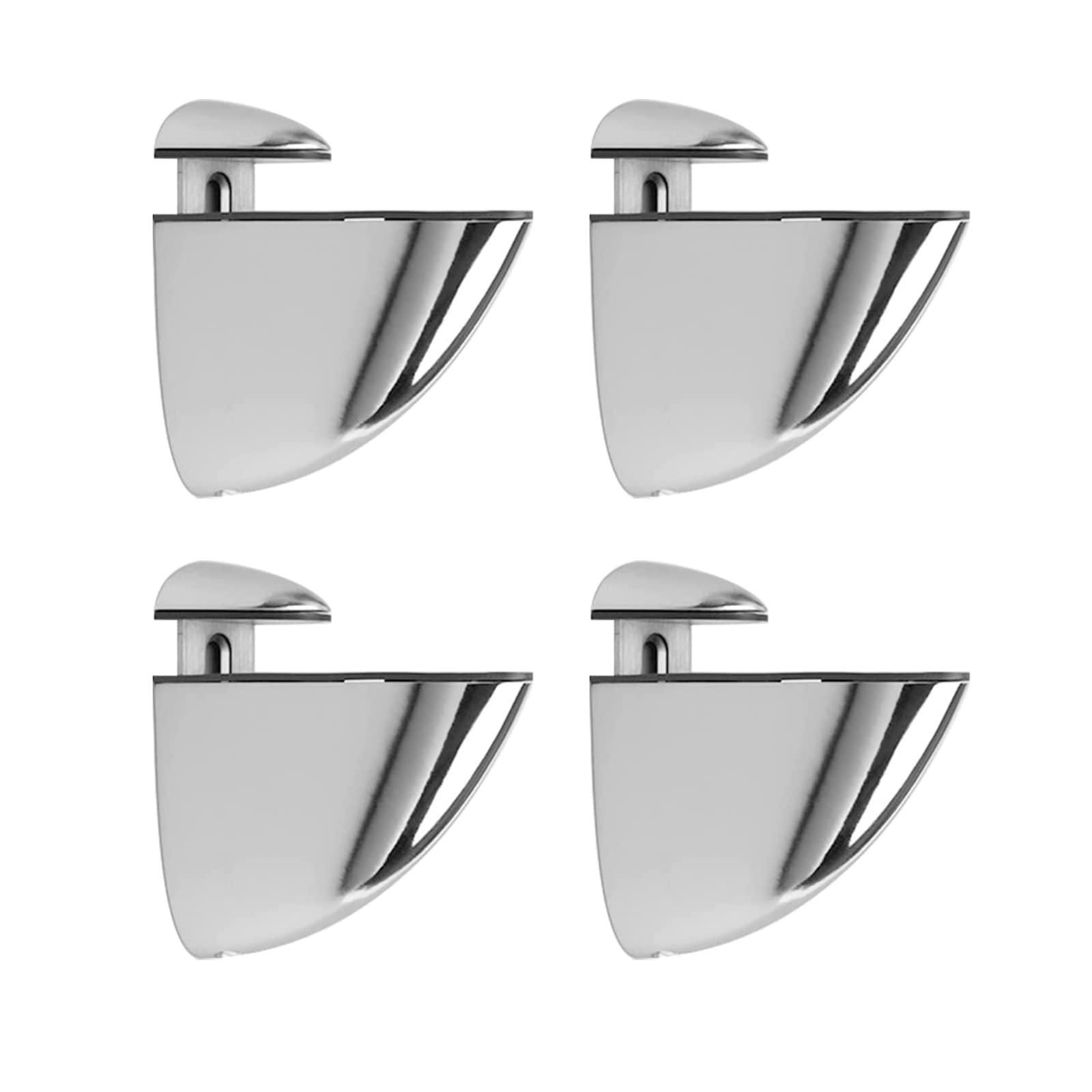 Adjustable Glass Shelf Bracket, Qikuver Adjustable Wood/Glass Shelf Bracket Wall Mount, Polished Chrome, 4 Pack, for 2-23 mm Thickness Shelf (Y Silver) — image 1