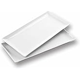 WishDeco Large Serving Platter Set of 2, Long Ceramic Serving Tray 16 Inch | Rectangular Serving Dishes, White Plates for Entertaining, Fruit, Appetizer, Charcuterie, Oven and Dishwasher Safe