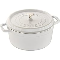 STAUB Cast Iron Dutch Oven 7-qt Round Cocotte, Made in France, Serves 7-8, White