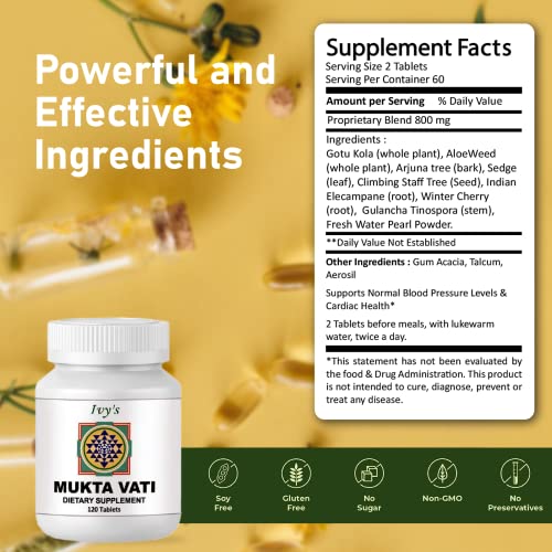Ivy's Mukta Vati Herbal Tablets for High Blood Pressure Natural