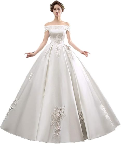 Amazon Co Jp 花嫁ドレス オフショルダーハイグレードサテンの床の長さの夜会服の花嫁衣装のウェディングドレスプリンセス花嫁のドレス Quinceaneraのドレスフォーマルイブニングウエディングドレス ウエディングドレス 色 Ivory サイズ Xl ホーム キッチン