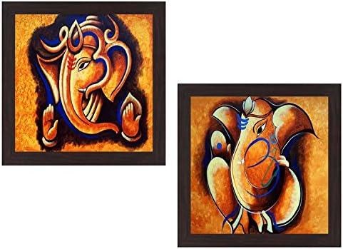 Wens 'Ganesha Modern Art' UV Textured Wall Painting (Synthetic Wood, 35 cm x 71 cm x 2.5 cm, Brown, Set of 2, WSP-1451)