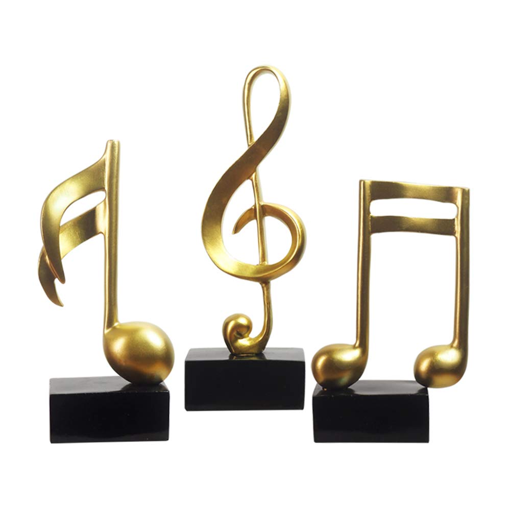 Olpchee 3 Pcs Small Music Symbol Resin Statues Sculptures Desktop Decoration (Golden)