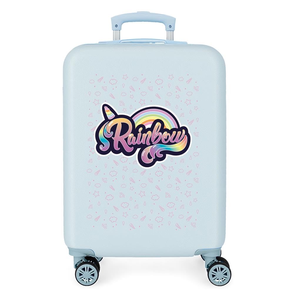 Enso Rainbow Blue Cabin Suitcase 37 x 55 x 20 cm Rigid ABS Combination Lock 34 Litre 2.6 kg 4 Double Wheels Hand Luggage