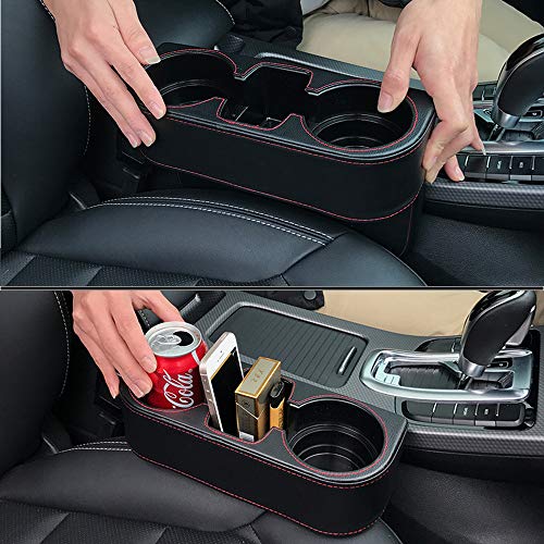 Car Seat Organizer Gap Filler Pocket with Leather Cover | Portable Universal Multifunctional Car Cup Holder Wedge Gap Catcher Caddy Stopper Storage Box for Cellphones Keys Cards Wallets (Black) - Thumbnail 4