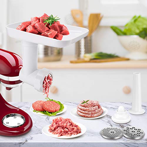 Meat Grinder Attachment Electric Food Grinder for Kitchenaid Stand Mixer, Kitchen Aid Accessories with 3 Grinding Plates, Meat Roller, Sausage Stuffer and Cleaning Brush, Cheese Mill Veg Meat Mincer