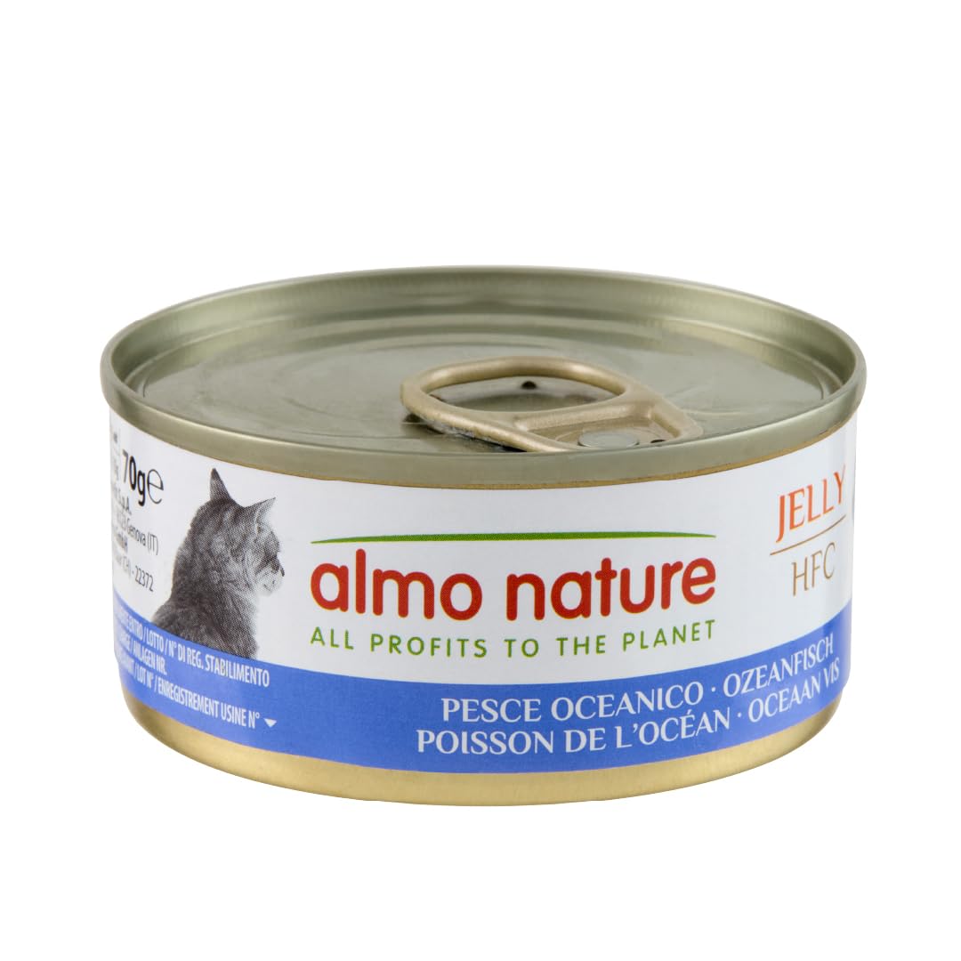Almo Nature HFC Jelly - Wet Cat Food for Adult Cats - Ocean Fish - Human Grade, Gluten Free - 70g, Pack of 24