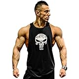 Mens Skull Print Stringer Bodybuilding Gym Tank Tops Workout Fitness Vest (Medium, Black)