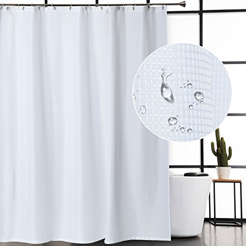 CAROMIO White Waffle Fabric Shower Curtain, Water Repellent and Mildew Resistant Bathroom Shower Curtain with Rustproof Metal Grommets Top, 72 x 72, White