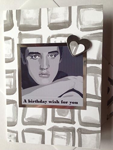 ELVIS PRESLEY handmade BIRTHDAY greetings card American singer, actor, Grey and white Happy Birthday Thanks Best friend Card The King matching envelope A6/C6 size