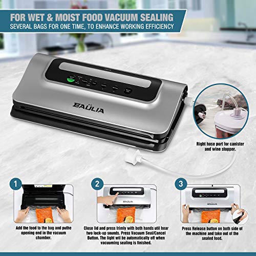 Baulia Automatic Vacuum Food Sealer - Air Sealing Machine for Food Preservation, Compact Design, Silver