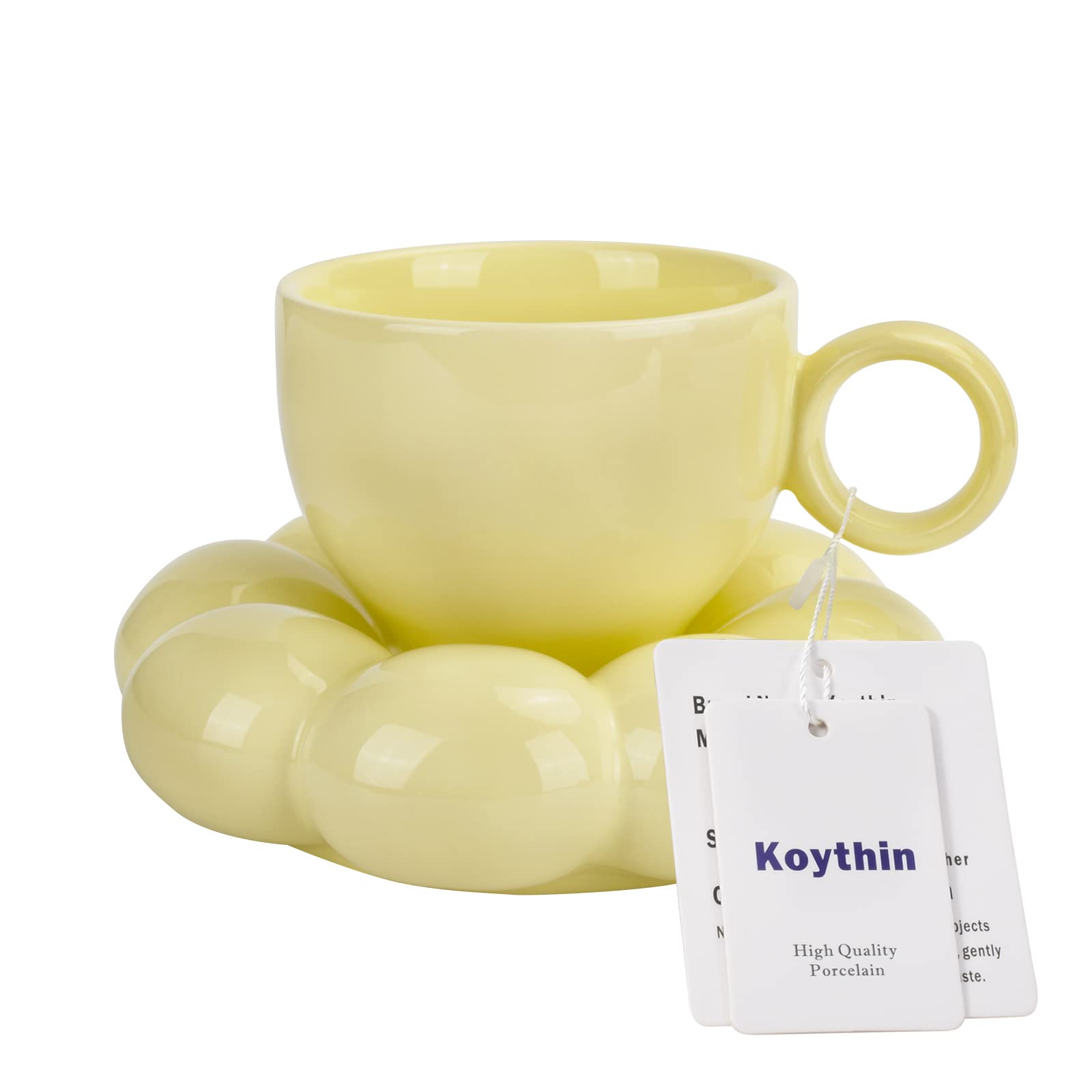 Koythin Ceramic Coffee Mug with Saucer Set, Creative Cute Cup with Sunflower Coaster for Office and Home, Dishwasher and Microwave Safe, 6.5 oz/200 ml for Tea Latte Milk (Lemon Yellow) — image 1