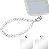 Phone Wrist Lanyard, Pearl Phone Charm Lanyard White Hand Wristlet Strap Pearl Beaded Phone Charm String Cellphone Wrist Strap Lanyard with 2 Back Patch for Women Girls Mobile Phone Wallet Camera