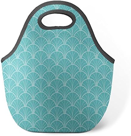 Good4Life - Neoprene Lunch Tote Insulated Reusable Picnic Lunch Bag [ Teal Scales Fish Carp Pattern ]