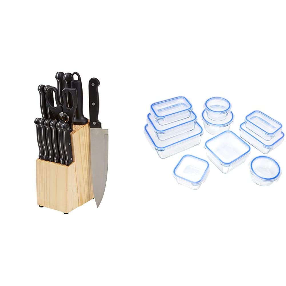 Amazon-Basics-Juego-de-cuchillos-de-cocina-y-soporte-14-piezas-Recipientes-de-cristal-para-alimentos-con-cierre
