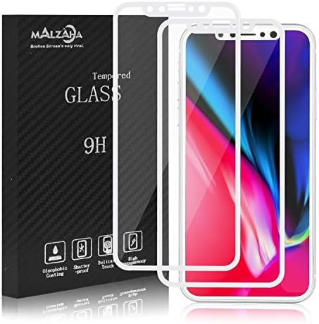 iPhone X Screen Protector.Malzaha Apple X Full Coverage.Tempered Glass Screen Protector.Film Edge to Edge Protection.iPhone x tempered glass[2-Pack] (White edge)