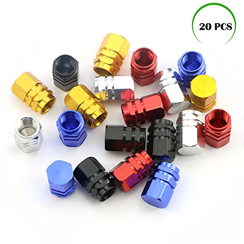 Bignc 20 Pcs Wheel Valve Caps Metal,Tire Valve Caps for Automobiles Motorbike(5 Colors)